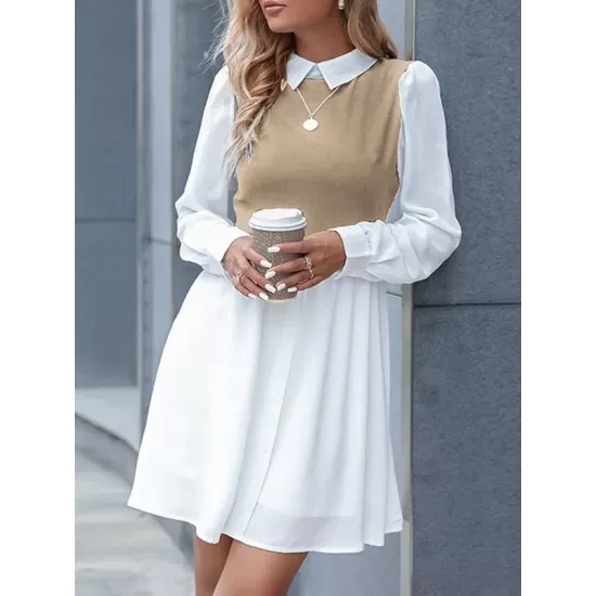 Buttoned Hollow Split-Joint A-Line High Waisted Lapel Mini Dresses Buttoned Hollow Split-Joint A-Line High Waisted Lapel Mini Dresses