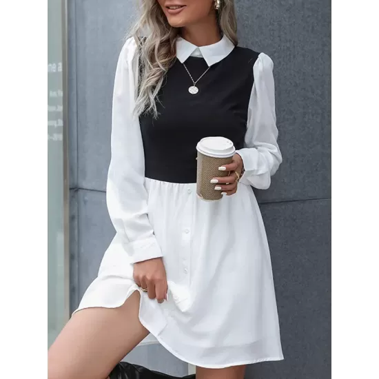 Buttoned Hollow Split-Joint A-Line High Waisted Lapel Mini Dresses Buttoned Hollow Split-Joint A-Line High Waisted Lapel Mini Dresses