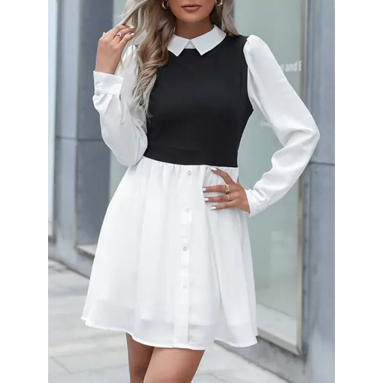 Buttoned Hollow Split-Joint A-Line High Waisted Lapel Mini Dresses Buttoned Hollow Split-Joint A-Line High Waisted Lapel Mini Dresses