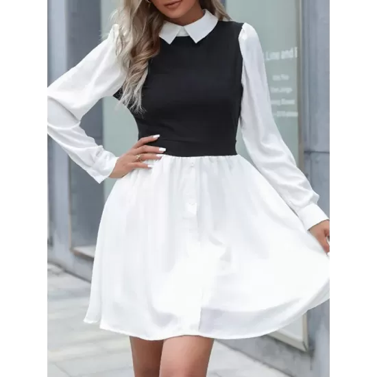Buttoned Hollow Split-Joint A-Line High Waisted Lapel Mini Dresses Buttoned Hollow Split-Joint A-Line High Waisted Lapel Mini Dresses