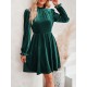 Hollow Ruffled Solid Color Velvet A-Line High Waisted Mock Neck Mini Dresses Hollow Ruffled Solid Color Velvet A-Line High Waisted Mock Neck Mini Dresses