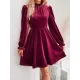 Hollow Ruffled Solid Color Velvet A-Line High Waisted Mock Neck Mini Dresses Hollow Ruffled Solid Color Velvet A-Line High Waisted Mock Neck Mini Dresses