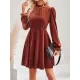 Hollow Ruffled Solid Color Velvet A-Line High Waisted Mock Neck Mini Dresses Hollow Ruffled Solid Color Velvet A-Line High Waisted Mock Neck Mini Dresses