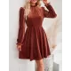 Hollow Ruffled Solid Color Velvet A-Line High Waisted Mock Neck Mini Dresses Hollow Ruffled Solid Color Velvet A-Line High Waisted Mock Neck Mini Dresses