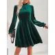 Hollow Ruffled Solid Color Velvet A-Line High Waisted Mock Neck Mini Dresses Hollow Ruffled Solid Color Velvet A-Line High Waisted Mock Neck Mini Dresses