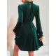 Hollow Ruffled Solid Color Velvet A-Line High Waisted Mock Neck Mini Dresses Hollow Ruffled Solid Color Velvet A-Line High Waisted Mock Neck Mini Dresses