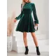 Hollow Ruffled Solid Color Velvet A-Line High Waisted Mock Neck Mini Dresses Hollow Ruffled Solid Color Velvet A-Line High Waisted Mock Neck Mini Dresses
