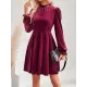 Hollow Ruffled Solid Color Velvet A-Line High Waisted Mock Neck Mini Dresses Hollow Ruffled Solid Color Velvet A-Line High Waisted Mock Neck Mini Dresses