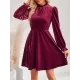Hollow Ruffled Solid Color Velvet A-Line High Waisted Mock Neck Mini Dresses Hollow Ruffled Solid Color Velvet A-Line High Waisted Mock Neck Mini Dresses