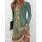 Floral Printed Long Sleeves Loose V-Neck Mini Dresses