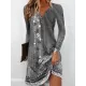 Floral Printed Long Sleeves Loose V-Neck Mini Dresses Floral Printed Long Sleeves Loose V-Neck Mini Dresses