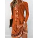Floral Printed Long Sleeves Loose V-Neck Mini Dresses Floral Printed Long Sleeves Loose V-Neck Mini Dresses