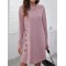 Asymmetric Buttoned Long Sleeves Loose Round-Neck Mini Dresses