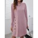 Asymmetric Buttoned Long Sleeves Loose Round-Neck Mini Dresses Asymmetric Buttoned Long Sleeves Loose Round-Neck Mini Dresses