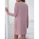 Asymmetric Buttoned Long Sleeves Loose Round-Neck Mini Dresses Asymmetric Buttoned Long Sleeves Loose Round-Neck Mini Dresses