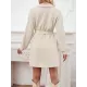 Jacquard Solid Color Tied Waist Long Sleeves V-neck Mini Dresses Jacquard Solid Color Tied Waist Long Sleeves V-neck Mini Dresses
