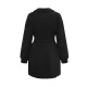 Jacquard Solid Color Tied Waist Long Sleeves V-neck Mini Dresses Jacquard Solid Color Tied Waist Long Sleeves V-neck Mini Dresses