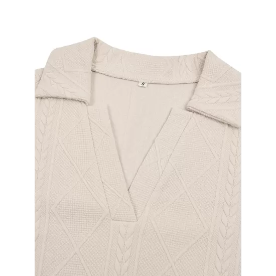 Jacquard Solid Color Tied Waist Long Sleeves V-neck Mini Dresses Jacquard Solid Color Tied Waist Long Sleeves V-neck Mini Dresses