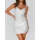 Back Cross Sequined Solid Color Skinny Sleeveless Spaghetti-Neck Mini Dresses Back Cross Sequined Solid Color Skinny Sleeveless Spaghetti-Neck Mini Dresses