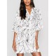 Buttoned Elasticity Pleated Printed Batwing Sleeves Half Sleeves V-Neck Mini Dresses Buttoned Elasticity Pleated Printed Batwing Sleeves Half Sleeves V-Neck Mini Dresses