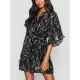 Buttoned Elasticity Pleated Printed Batwing Sleeves Half Sleeves V-Neck Mini Dresses Buttoned Elasticity Pleated Printed Batwing Sleeves Half Sleeves V-Neck Mini Dresses