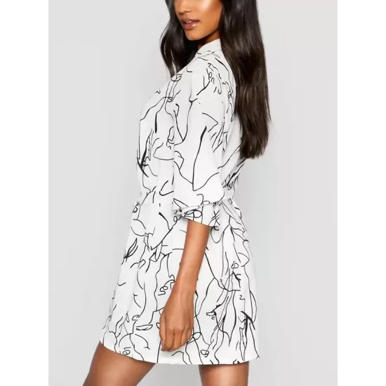 Buttoned Elasticity Pleated Printed Batwing Sleeves Half Sleeves V-Neck Mini Dresses Buttoned Elasticity Pleated Printed Batwing Sleeves Half Sleeves V-Neck Mini Dresses