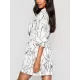 Buttoned Elasticity Pleated Printed Batwing Sleeves Half Sleeves V-Neck Mini Dresses Buttoned Elasticity Pleated Printed Batwing Sleeves Half Sleeves V-Neck Mini Dresses