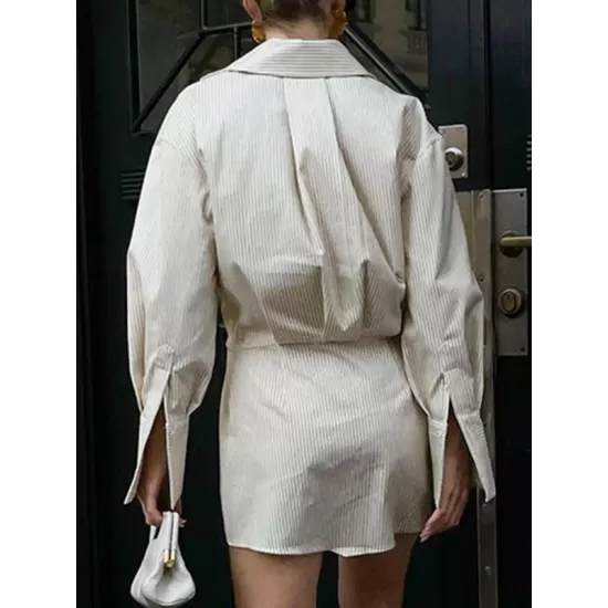 Buttoned Striped Flared Sleeves Long Sleeves Lapel Shirt Dress Mini Dresses Buttoned Striped Flared Sleeves Long Sleeves Lapel Shirt Dress Mini Dresses