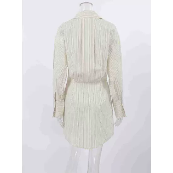 Buttoned Striped Flared Sleeves Long Sleeves Lapel Shirt Dress Mini Dresses Buttoned Striped Flared Sleeves Long Sleeves Lapel Shirt Dress Mini Dresses