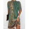 Batwing Sleeves Loose Flower Print Round-Neck Mini Dresses