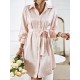 Buttoned Leopard Tied Waist Long Sleeves Loose Lapel Shirt Dress Mini Dresses Buttoned Leopard Tied Waist Long Sleeves Loose Lapel Shirt Dress Mini Dresses