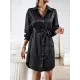 Buttoned Leopard Tied Waist Long Sleeves Loose Lapel Shirt Dress Mini Dresses Buttoned Leopard Tied Waist Long Sleeves Loose Lapel Shirt Dress Mini Dresses
