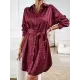 Buttoned Leopard Tied Waist Long Sleeves Loose Lapel Shirt Dress Mini Dresses Buttoned Leopard Tied Waist Long Sleeves Loose Lapel Shirt Dress Mini Dresses