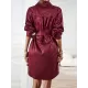 Buttoned Leopard Tied Waist Long Sleeves Loose Lapel Shirt Dress Mini Dresses Buttoned Leopard Tied Waist Long Sleeves Loose Lapel Shirt Dress Mini Dresses