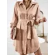 Buttoned Leopard Tied Waist Long Sleeves Loose Lapel Shirt Dress Mini Dresses Buttoned Leopard Tied Waist Long Sleeves Loose Lapel Shirt Dress Mini Dresses