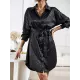 Buttoned Leopard Tied Waist Long Sleeves Loose Lapel Shirt Dress Mini Dresses Buttoned Leopard Tied Waist Long Sleeves Loose Lapel Shirt Dress Mini Dresses