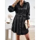 Buttoned Leopard Tied Waist Long Sleeves Loose Lapel Shirt Dress Mini Dresses Buttoned Leopard Tied Waist Long Sleeves Loose Lapel Shirt Dress Mini Dresses