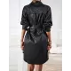 Buttoned Leopard Tied Waist Long Sleeves Loose Lapel Shirt Dress Mini Dresses Buttoned Leopard Tied Waist Long Sleeves Loose Lapel Shirt Dress Mini Dresses