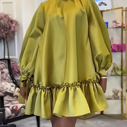 A-Line Long Sleeves Bowknot Pleated Rhine Stones Ruffled Solid Color Mock Neck Mini Dresses