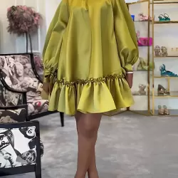 A-Line Long Sleeves Bowknot Pleated Rhine Stones Ruffled Solid Color Mock Neck Mini Dresses