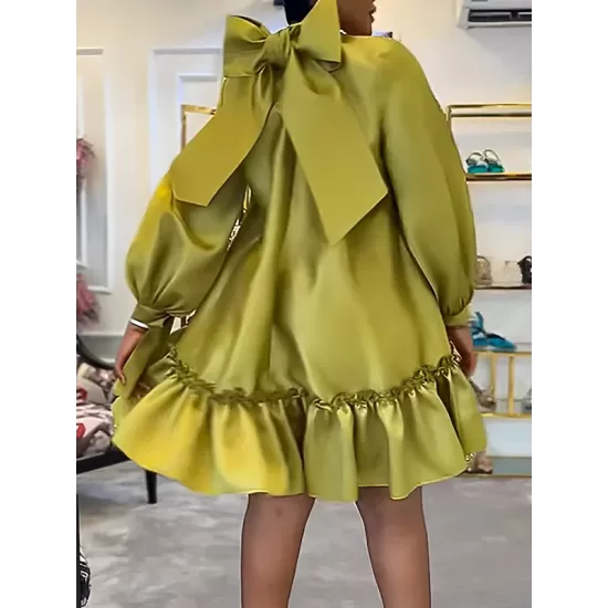 A-Line Long Sleeves Bowknot Pleated Rhine Stones Ruffled Solid Color Mock Neck Mini Dresses A-Line Long Sleeves Bowknot Pleated Rhine Stones Ruffled Solid Color Mock Neck Mini Dresses