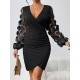 Buttoned Elasticity Mesh Polka-Dot Solid Color Bodycon High Waisted Deep V-Neck Mini Dresses Buttoned Elasticity Mesh Polka-Dot Solid Color Bodycon High Waisted Deep V-Neck Mini Dresses