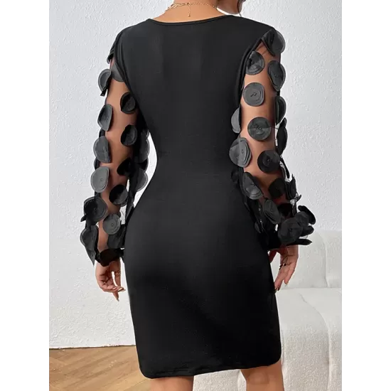 Buttoned Elasticity Mesh Polka-Dot Solid Color Bodycon High Waisted Deep V-Neck Mini Dresses Buttoned Elasticity Mesh Polka-Dot Solid Color Bodycon High Waisted Deep V-Neck Mini Dresses