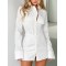 Buckle Solid Color Split-Front High Waisted Long Sleeves Lapel Mini Dresses