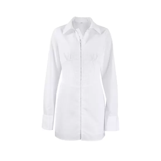 Buckle Solid Color Split-Front High Waisted Long Sleeves Lapel Mini Dresses Buckle Solid Color Split-Front High Waisted Long Sleeves Lapel Mini Dresses