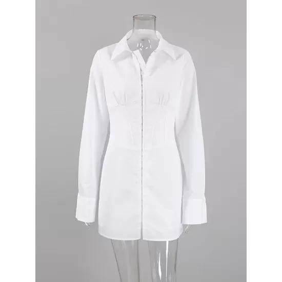 Buckle Solid Color Split-Front High Waisted Long Sleeves Lapel Mini Dresses Buckle Solid Color Split-Front High Waisted Long Sleeves Lapel Mini Dresses