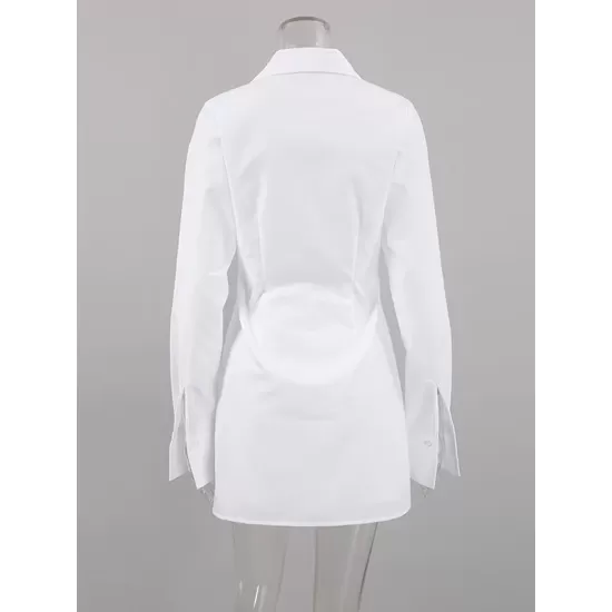 Buckle Solid Color Split-Front High Waisted Long Sleeves Lapel Mini Dresses Buckle Solid Color Split-Front High Waisted Long Sleeves Lapel Mini Dresses