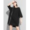 Original Black Zipper Batwing Sleeve Round-Neck Mini Dress