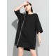Original Black Zipper Batwing Sleeve Round-Neck Mini Dress Original Black Zipper Batwing Sleeve Round-Neck Mini Dress
