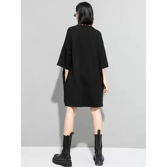 Original Black Zipper Batwing Sleeve Round-Neck Mini Dress Original Black Zipper Batwing Sleeve Round-Neck Mini Dress